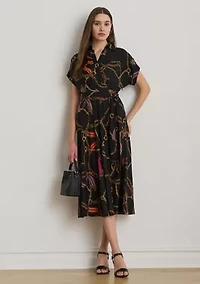 Petite Belting-Print Belted Crepe Dress