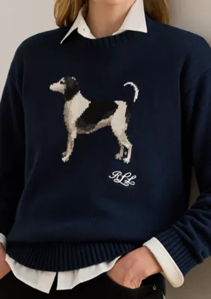 Petite Intarsia-Knit Dog Cotton Sweater