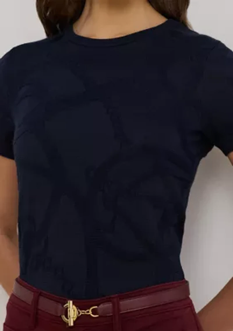 Petite Belting-Motif Short-Sleeve Sweater