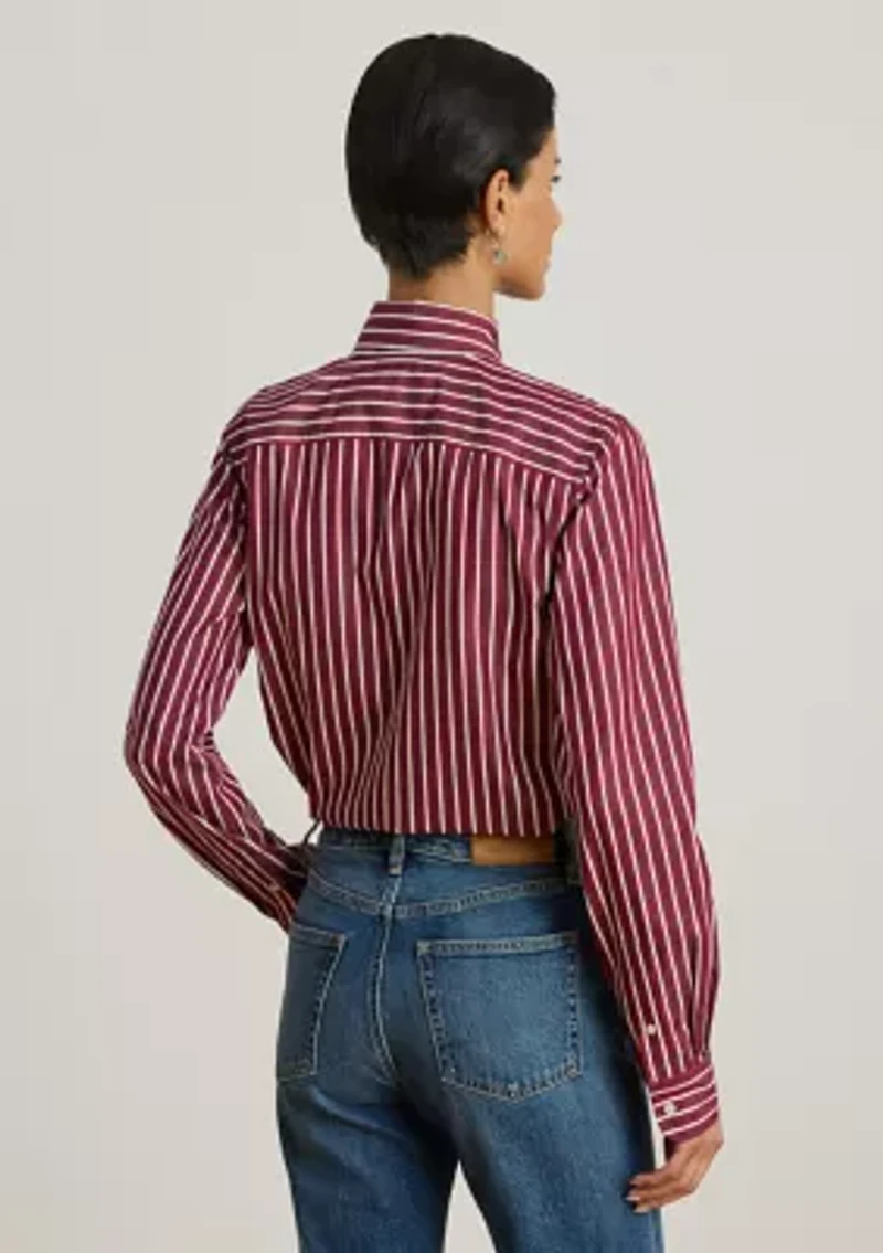 Petite Striped Cotton Broadcloth Tie-Neck Shirt