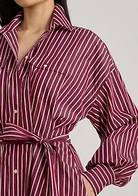 Petite Striped Belted Broadcloth Shirtdress