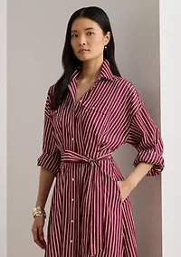 Petite Striped Belted Broadcloth Shirtdress