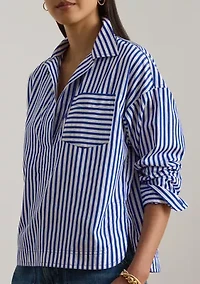 Petite Striped Cotton Broadcloth Cropped Shirt
