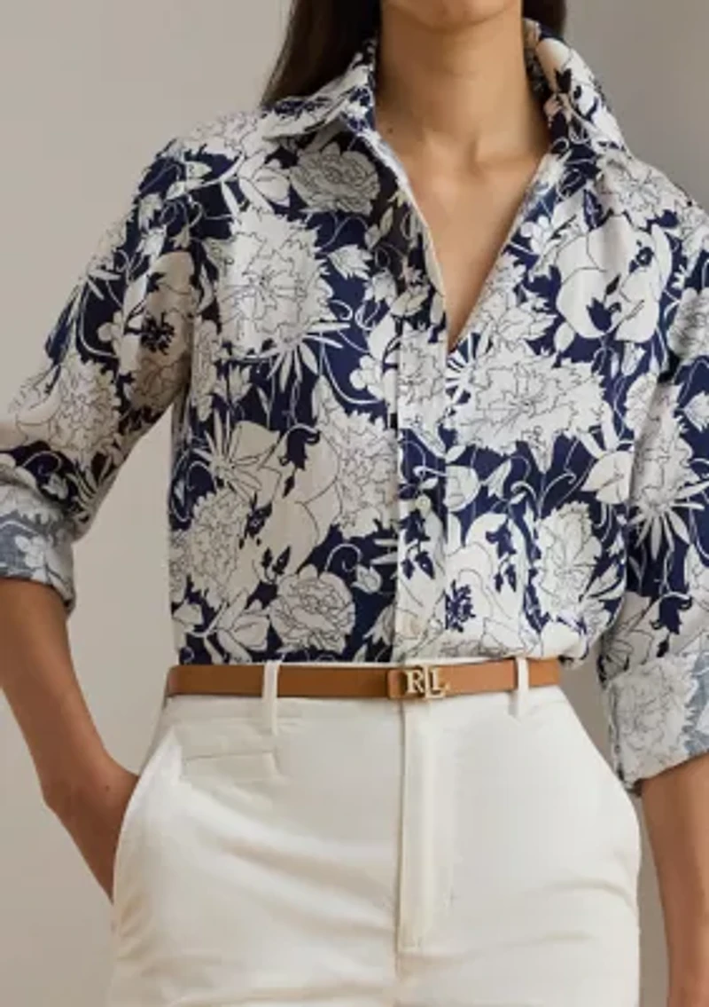 Petite Relaxed Fit Floral Linen Shirt