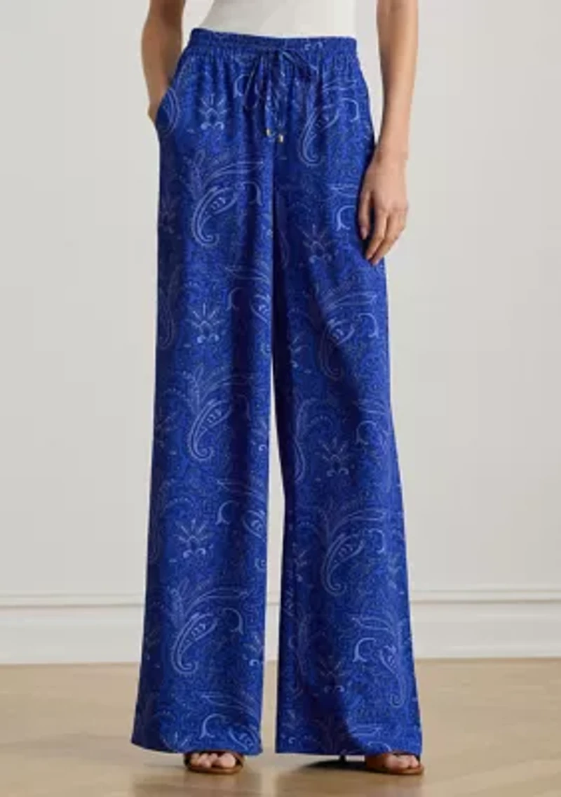 Petite Paisley Crepe Wide-Leg Pants