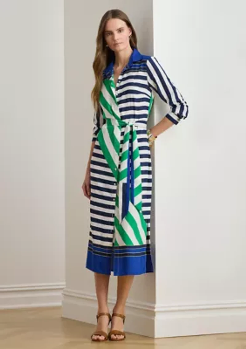 Petite Striped Crepe Shirtdress