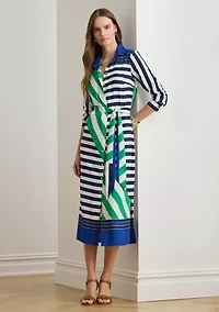 Petite Striped Crepe Shirtdress