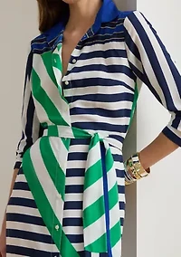 Petite Striped Crepe Shirtdress