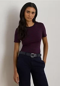 Petite Striped Stretch Cotton Crewneck Tee