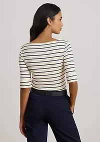 Petite Striped Stretch Cotton Boat Neck T-Shirt