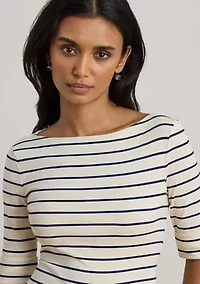Petite Striped Stretch Cotton Boat Neck T-Shirt