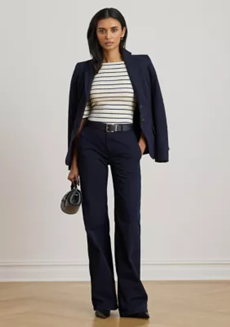 Petite Striped Stretch Cotton Boat Neck T-Shirt