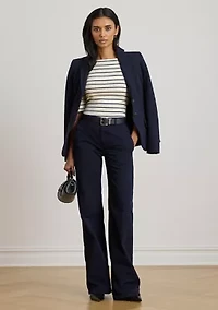 Petite Striped Stretch Cotton Boat Neck T-Shirt