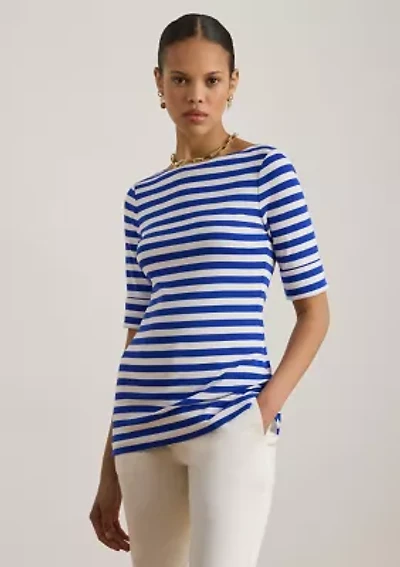 Petite Striped Stretch Cotton Boatneck T-Shirt