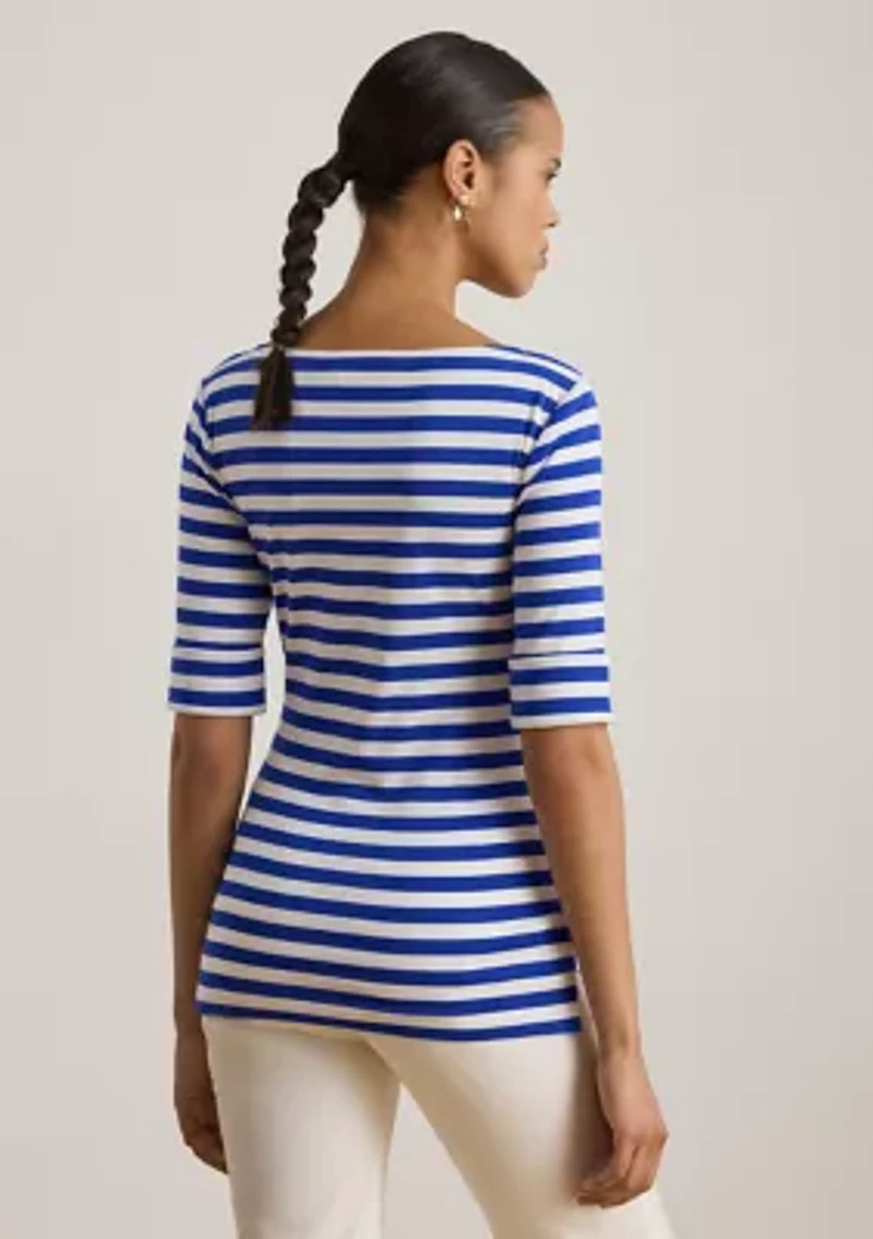 Petite Striped Stretch Cotton Boatneck T-Shirt