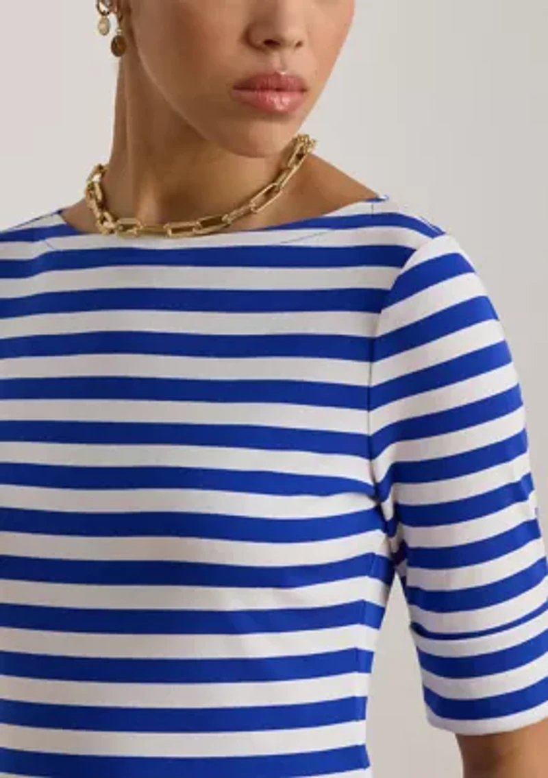 Petite Striped Stretch Cotton Boatneck T-Shirt