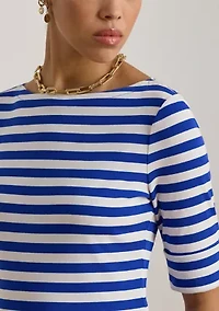 Petite Striped Stretch Cotton Boatneck T-Shirt
