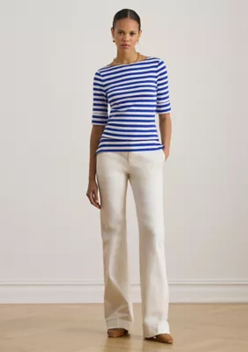 Petite Striped Stretch Cotton Boatneck T-Shirt