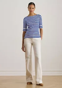 Petite Striped Stretch Cotton Boatneck T-Shirt