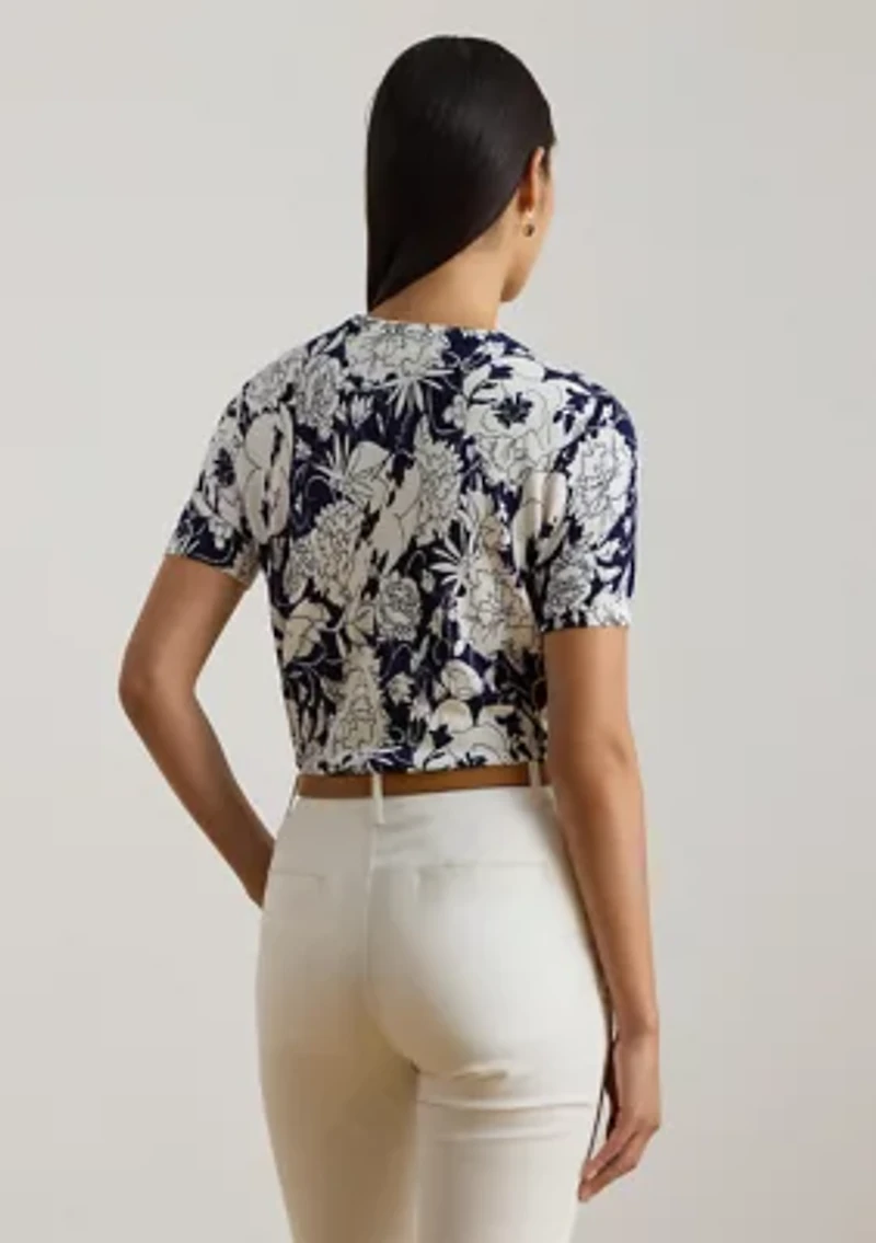 Petite Floral Cotton-Blend Short-Sleeve Sweater
