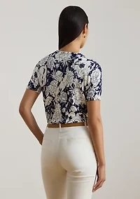 Petite Floral Cotton-Blend Short-Sleeve Sweater