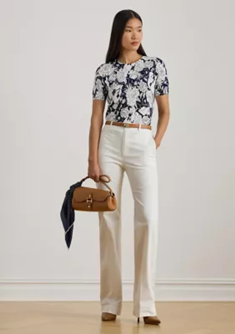 Petite Floral Cotton-Blend Short-Sleeve Sweater