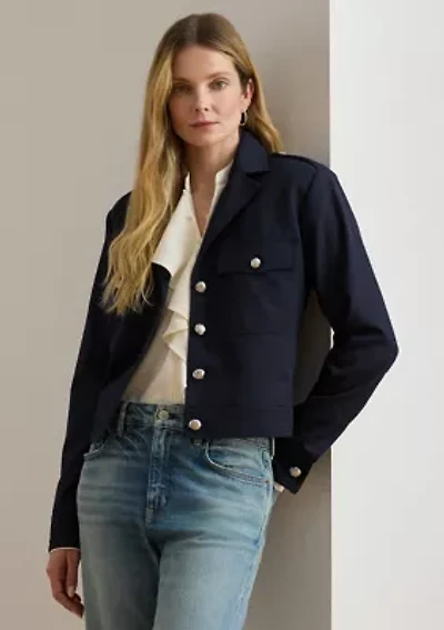 Petite Cropped Wool-Blend Twill Jacket