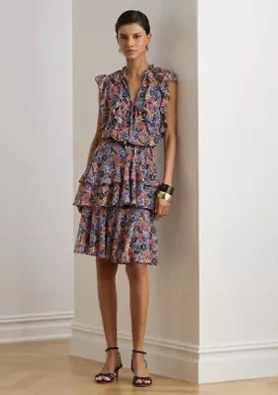 Flutter Cap Sleeve Tie Neck Dress