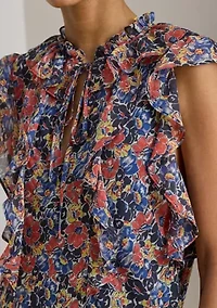 Flutter Cap Sleeve Tie Neck Dress