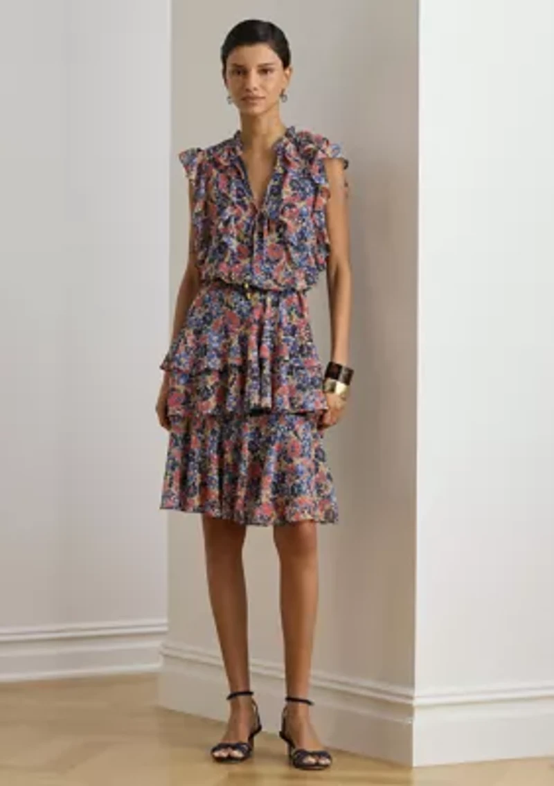 Flutter Cap Sleeve Tie Neck Dress