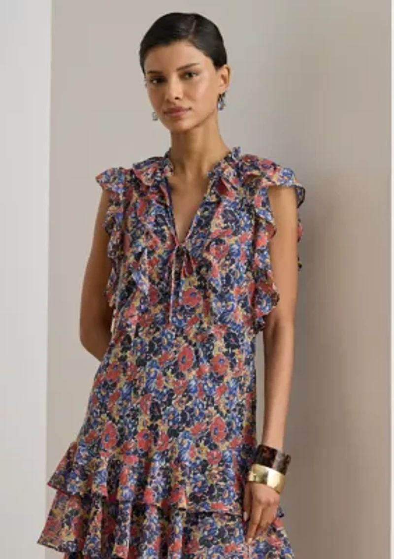 Flutter Cap Sleeve Tie Neck Dress