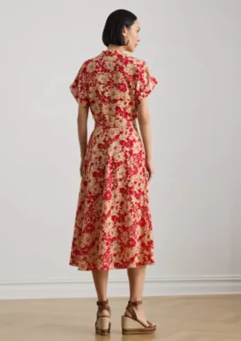Petite Floral Belted Crepe Dress