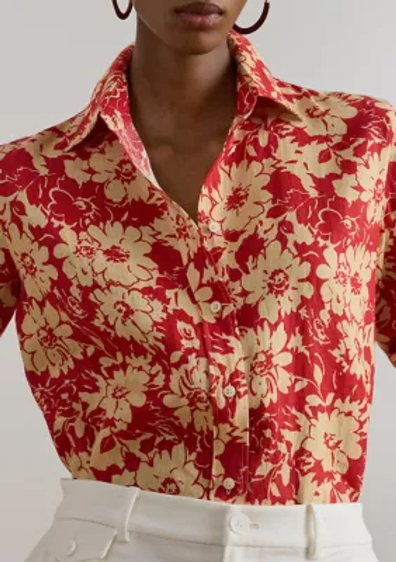 Petite Relaxed Fit Floral Linen Shirt