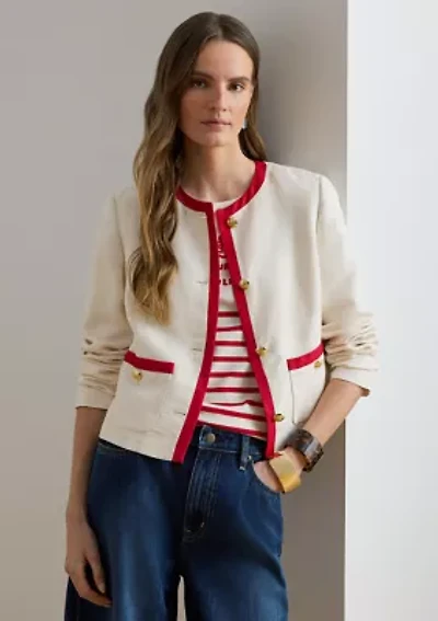 Petite Two-Tone Linen-Blend Twill Blazer