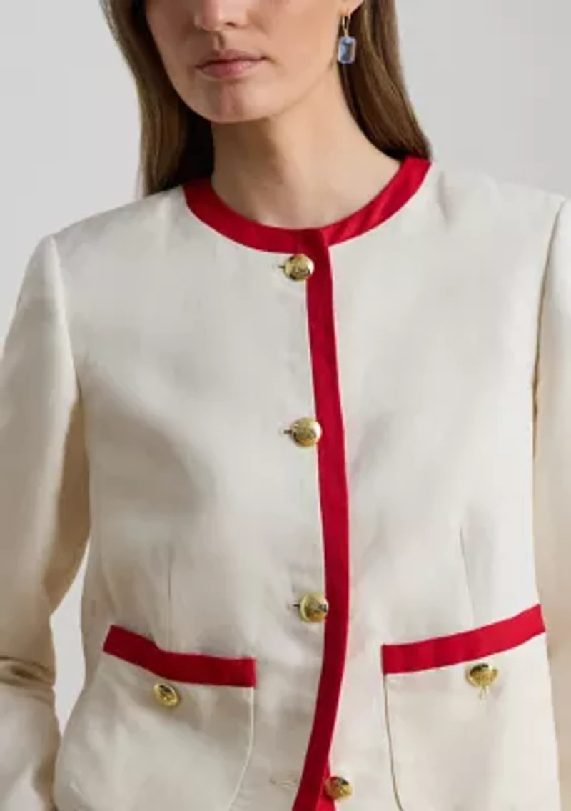 Petite Two-Tone Linen-Blend Twill Blazer