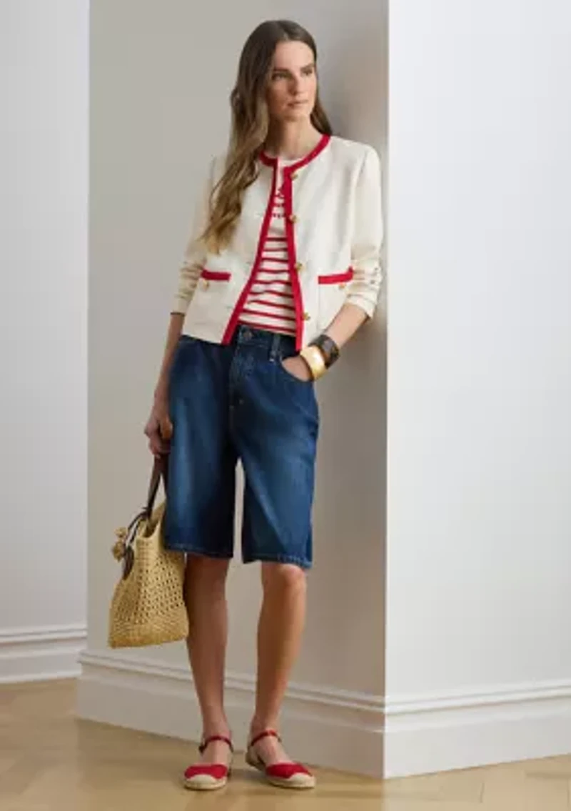 Petite Two-Tone Linen-Blend Twill Blazer