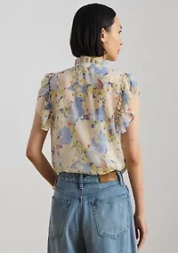 Petite Floral Ruffle-Trim Georgette Shirt