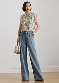 Petite Floral Ruffle-Trim Georgette Shirt