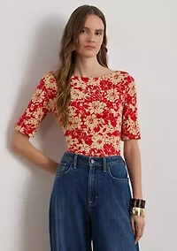 Petite Floral Stretch Cotton Boatneck T-Shirt