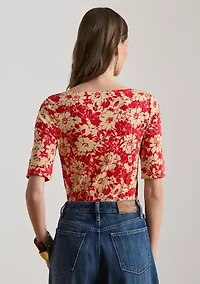 Petite Floral Stretch Cotton Boatneck T-Shirt