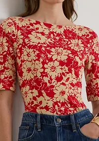 Petite Floral Stretch Cotton Boatneck T-Shirt