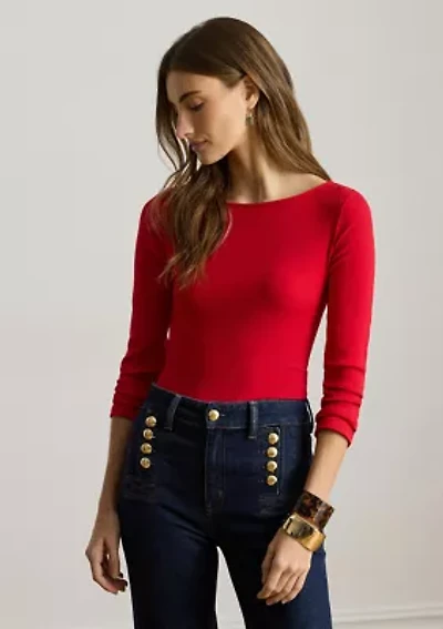 Petite Rib-Knit Cotton-Blend Boatneck T-Shirt