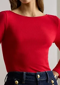Petite Rib-Knit Cotton-Blend Boatneck T-Shirt