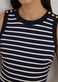 Petite Striped Snap-Trim Ponte Sheath Dress