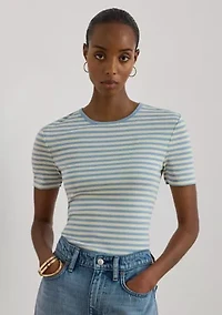 Petite Striped Rib-Knit Stretch Cotton T-Shirt