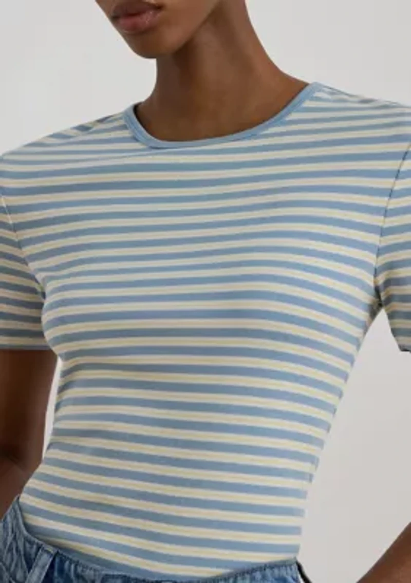 Petite Striped Rib-Knit Stretch Cotton T-Shirt
