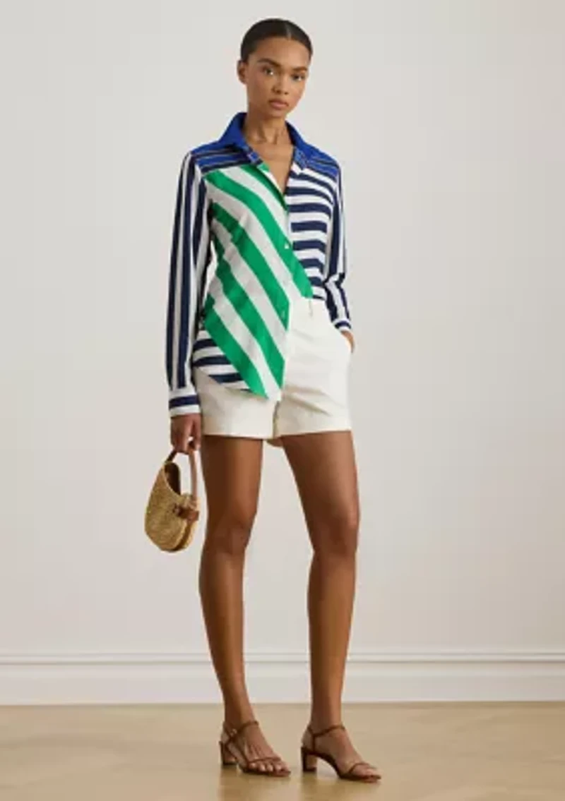 Petite Classic Fit Striped Crepe Shirt