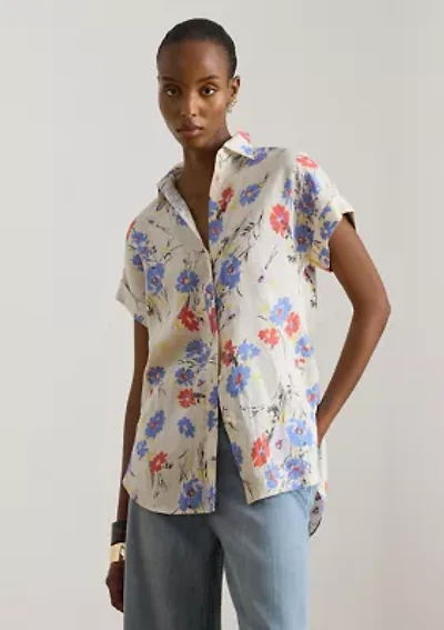Petite Relaxed Fit Floral Short-Sleeve Shirt