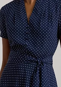 Petite Polka-Dot Belted Crepe Dress