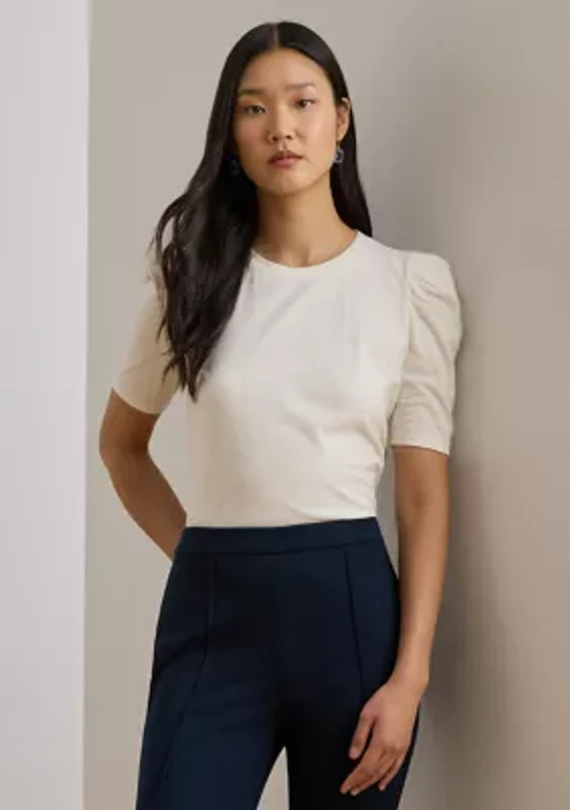 Petite Slub Jersey Puff-Sleeve Top